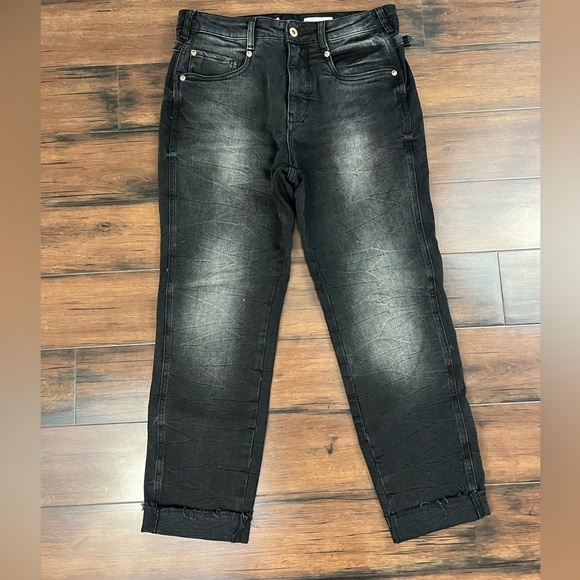 Anthro Pilcro Black Buckled Boyfriend Jeans HighRise Cinch Waist -Size 27 - Picture 5 of 16